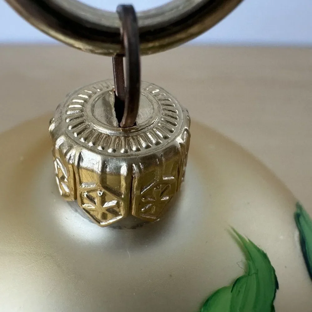 Vtg Christmas Ornament Hand Painted Pear Fruit Gold Glitter Sugared Frosted Gold